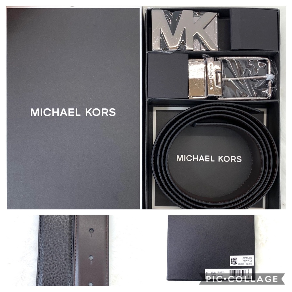 Michael Kors Reversible Leather Belt for Men with two Buckles BL/BR #6527